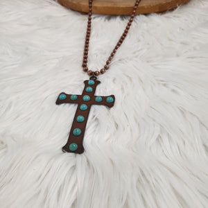The Long Way There Turquoise Copper Cross Necklace