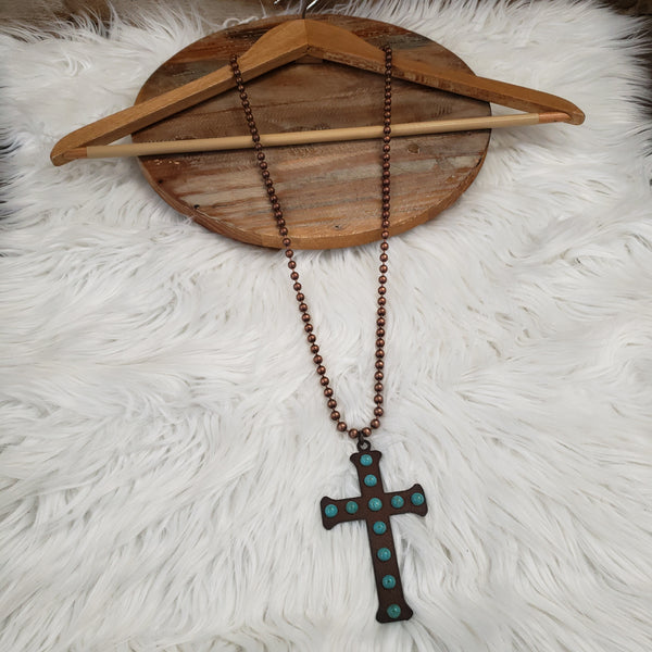 The Long Way There Turquoise Copper Cross Necklace
