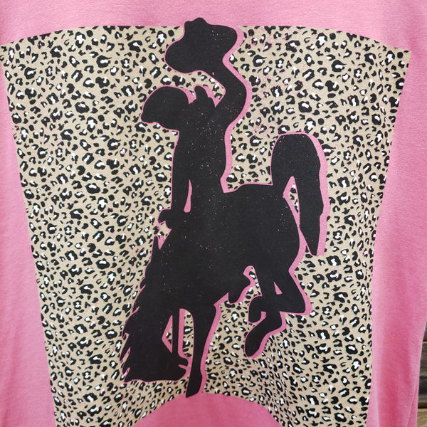 The Leopard Bronc Rider Hot Pink Tee