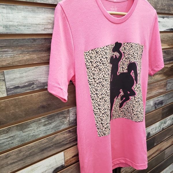 The Leopard Bronc Rider Hot Pink Tee