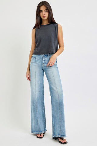 The Hailey Mid Rise Wide Leg Light Jeans
