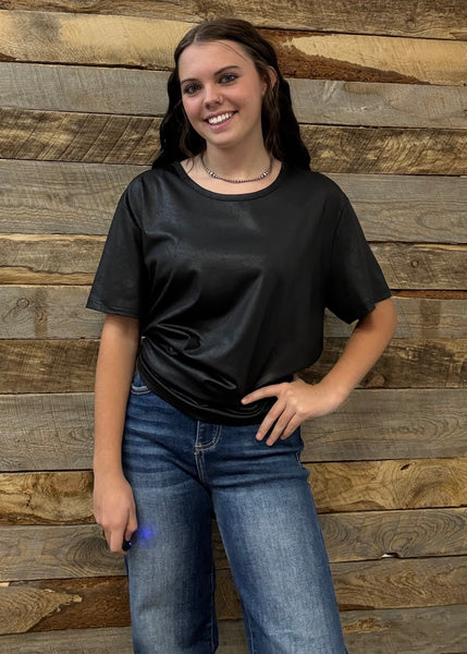 The Short Days Leather Looks Black Top