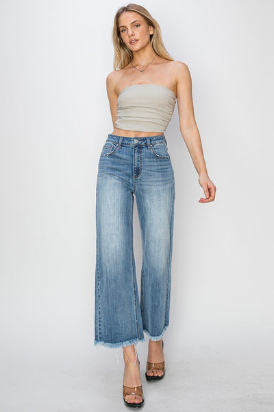 The Denise High Rise Wide Leg Fray Hem Jeans
