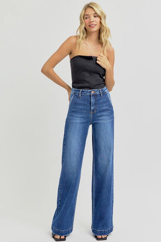 The Serena High Rise Wide Leg Dark Jeans