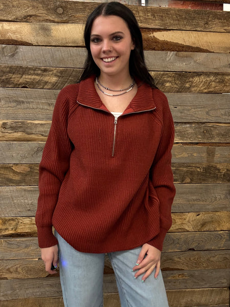 The Keep Me Here All Rust Quarter Zip Sweater