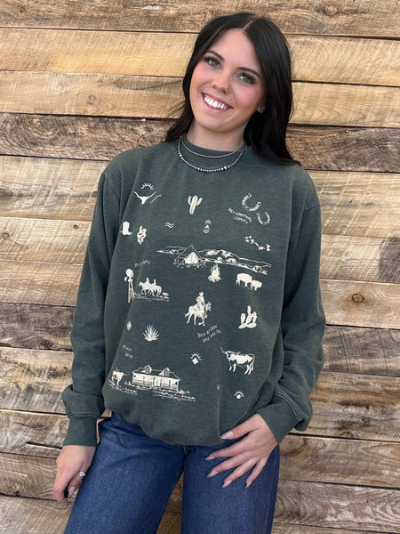 The Western All Over Mineral Olive Sweatshirt