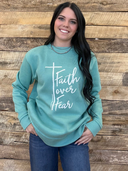 The Faith Over Fear Perfect Cut Teal Sweatshirt