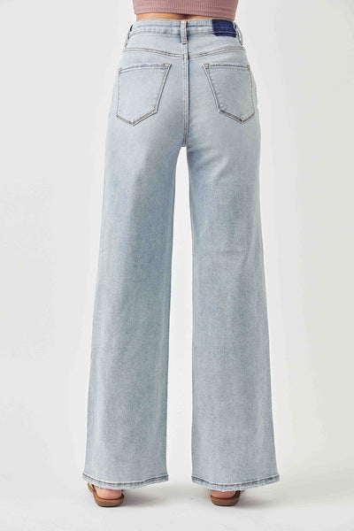 The Mistie High Rise Wide Leg Distressed Seam Jeans