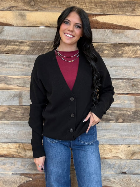 The Way There Button Up Black Sweater