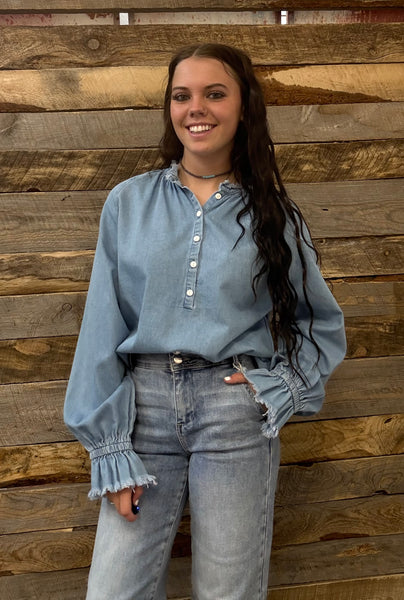 The Darling Denim Pull Over Denim Top