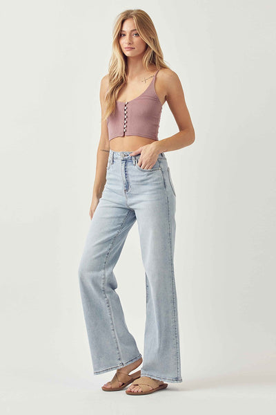 The Mistie High Rise Wide Leg Distressed Seam Jeans