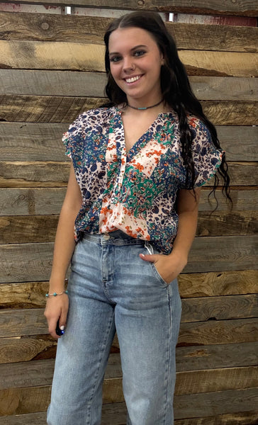 The Look Here Teal Mix Top