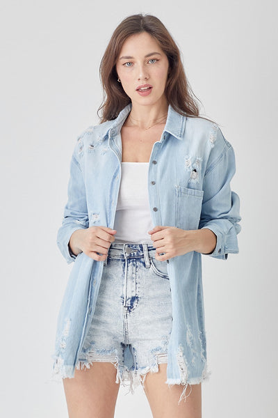 The Long Stand Light Denim Top Cardigan