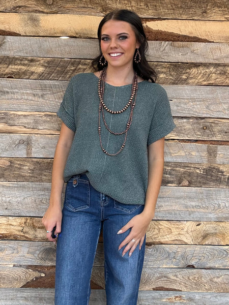 The Talk To It Ash Jade Sweater Cuff Top
