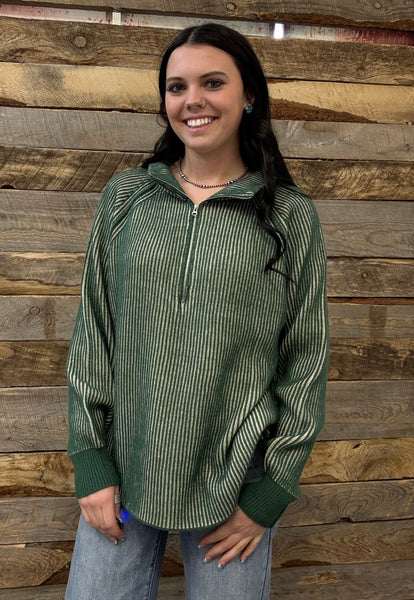 The Keep Me Here Dark Green Quarter Zip Sweater