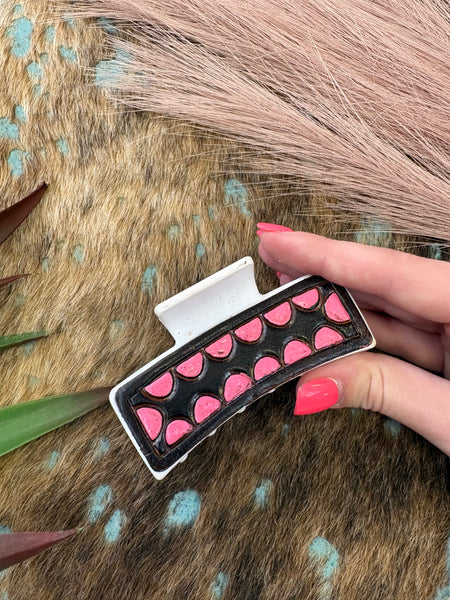 The Pink and Brown Leather Hair Clip