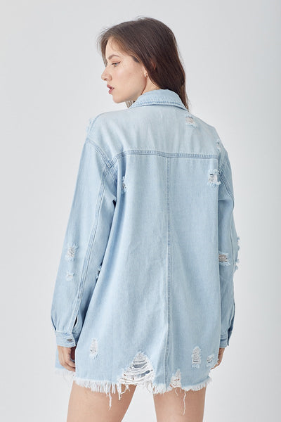 The Long Stand Light Denim Top Cardigan