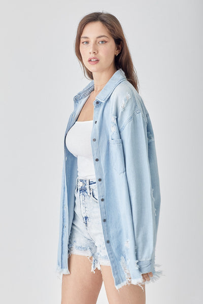 The Long Stand Light Denim Top Cardigan