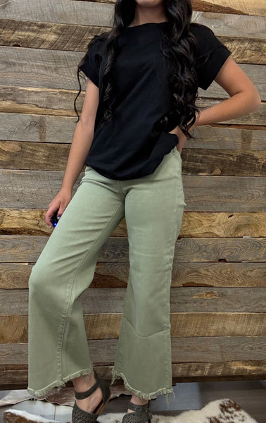 The Josey High Rise Wide Leg Crop Sage Jeans