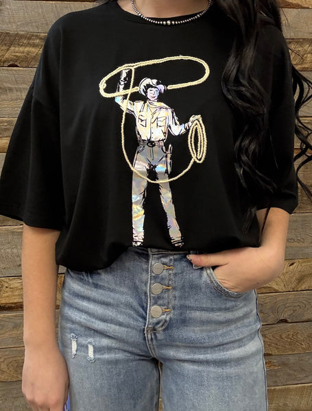 The Rope It Cowboy Black Tee