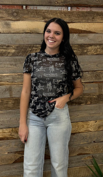 The Western Scene Short Sleeve Mesh Top
