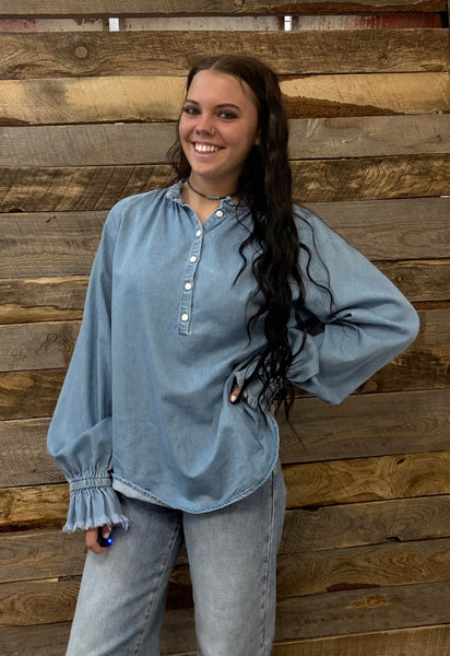 The Darling Denim Pull Over Denim Top