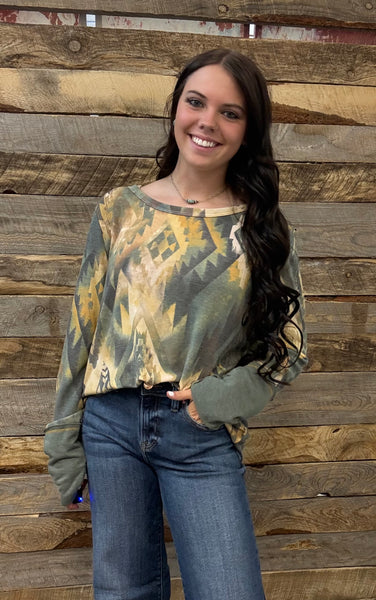 The Around This Aztec Olive Top