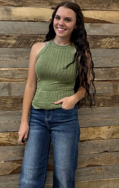 The Remember Those Ash Olive Tank Top