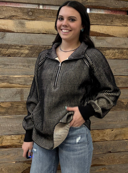 The Keep Me Here Black Quarter Zip Sweater