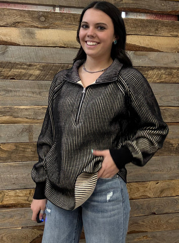 The Keep Me Here Black Quarter Zip Sweater