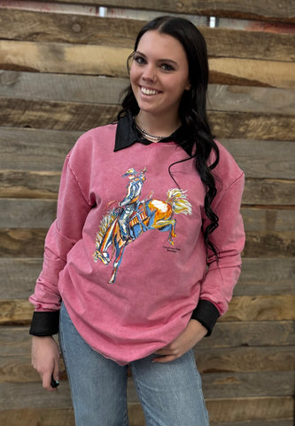 The CrissCross Chaos Bronc Pink Acid Wash Sweatshirt