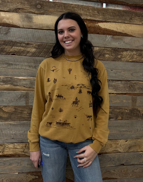 The Western All Over Mineral Mustard Sweatshirt