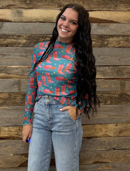 The Boots and Yeehaw Mesh Top