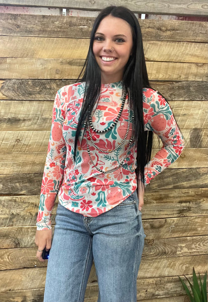 The Floral Boots Mesh Top