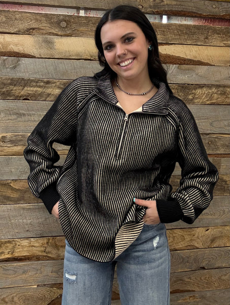 The Keep Me Here Black Quarter Zip Sweater