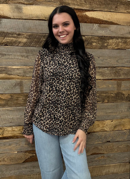 The Leopard Chiffon Smocked Top