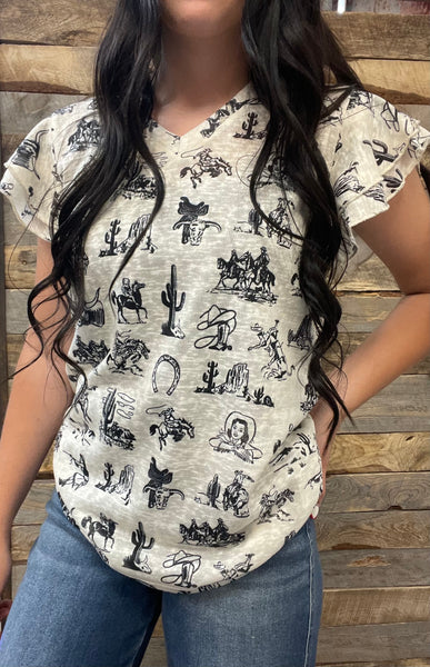 The Cowboy Cactus Ruffle Sleeved Top
