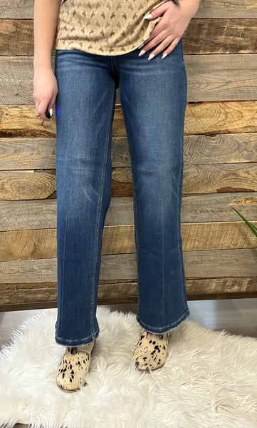 The Harper Tummy Control High Rise Ankle Straight Dark Jean