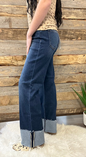The Hope Mid Rise Wide Straight Dark Jeans