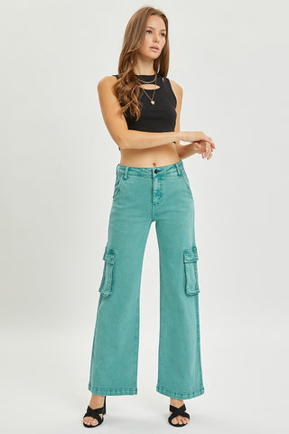 The Tullie High Rise Cargo Teal Jeans