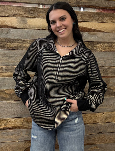 The Keep Me Here Black Quarter Zip Sweater