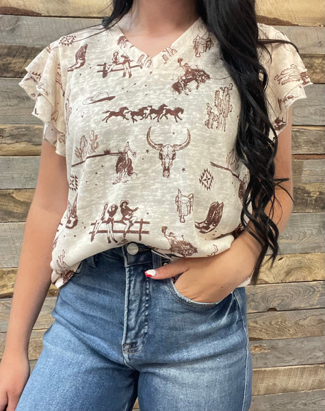 The Western Darlin' Ruffle Sleeved Top