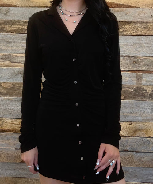The Button Down Black Tunic Dress