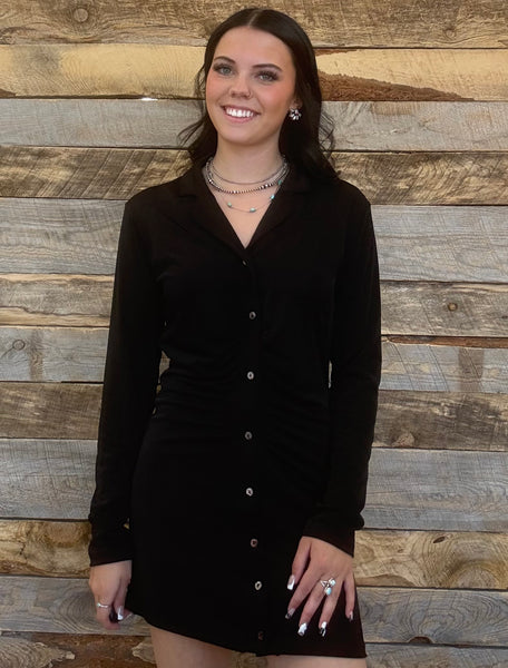 The Button Down Black Tunic Dress