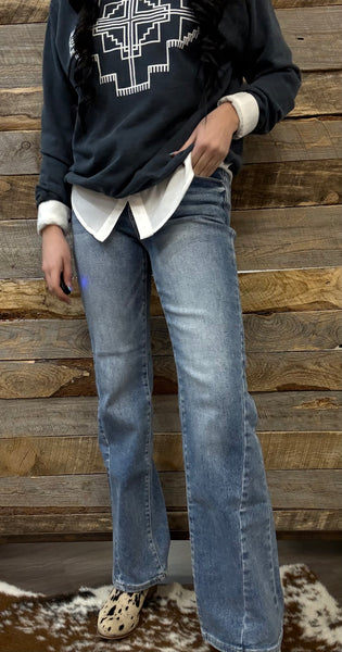 The Sharon High Rise Straight Leg Ankle Medium Jeans