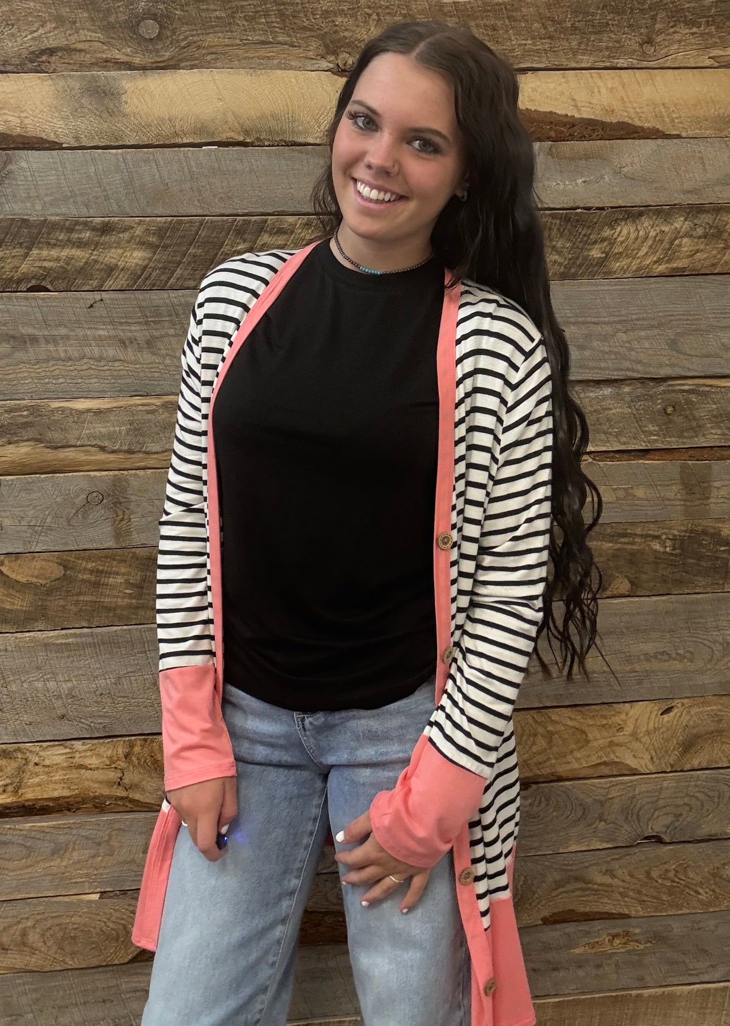The Coral Striped Cardigan