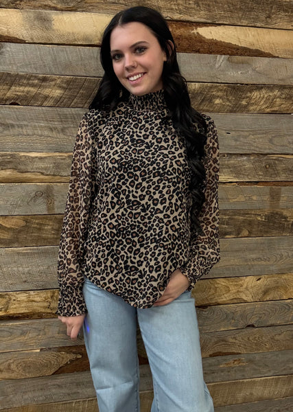 The Leopard Chiffon Smocked Top