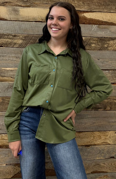 The Leather Days Green Top Cardigan