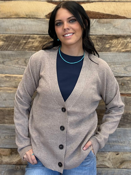 The Way There Button Up Heathered Mocha Sweater