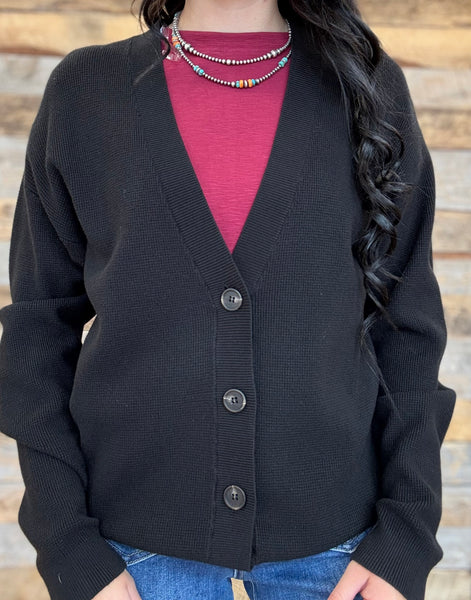 The Way There Button Up Black Sweater